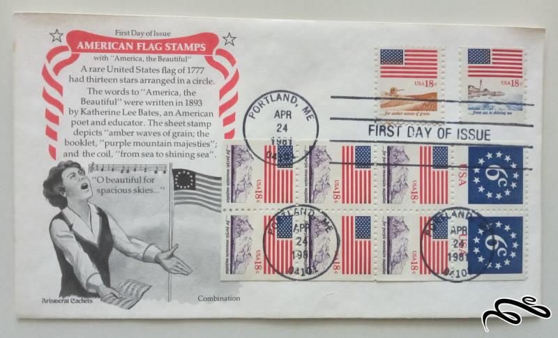 پاکت مهر روز امریکا /  تمبرهای پرچم آمریکا 1981 / فلپ بسته