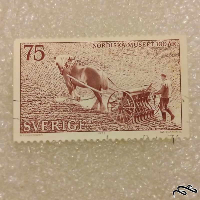 تمبر زیبای باارزش 1975 سوئد . شخم زدن (93)2