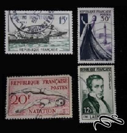 4 تمبر زیبای قدیمی باارزش فرانسه . باطله (3)0/3