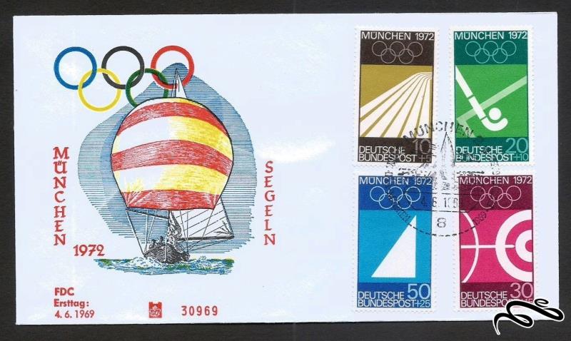 🎫   پاکت مهر روز قدیمی آلمان یادبود المپیک مونیخ 1972