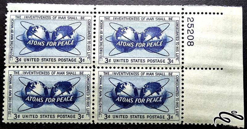 بلوک تمبر باارزش ۳ سنت ۱۹۵۵ امریکا . اتمی (۰۰)+