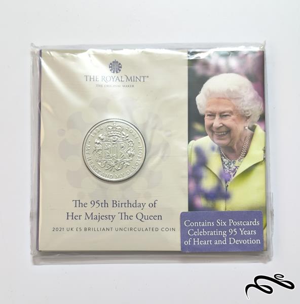 سکه 95 سالگی ملکه الیزابت به همراه کارت پستال