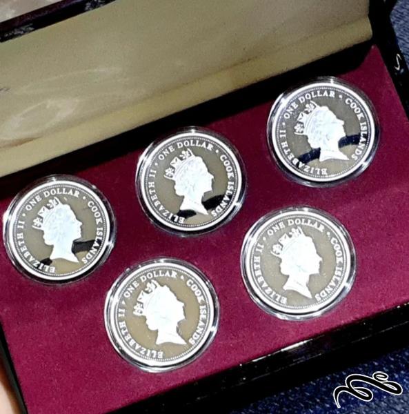 ست سکه نقره پروف 5 عددی عیار 999 جزایر کوک 2006