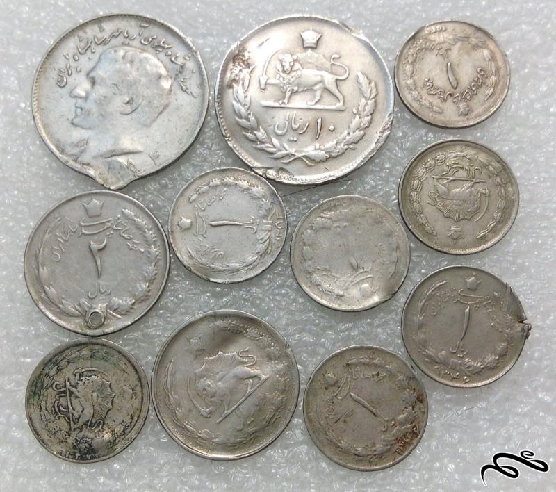 11 سکه ارزشمند مختلف ناقص قدمت دار پهلوی (01)171 F