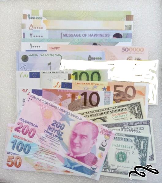 15 برگ طرح اسکناس ایرانی و دلار و یورو و لیر . فانتزی . (13-14) (0)