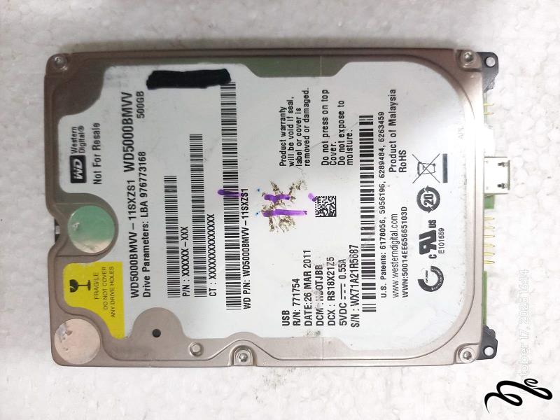 هارد وسترن اکسترنال بدون قاب معیوب 500GB