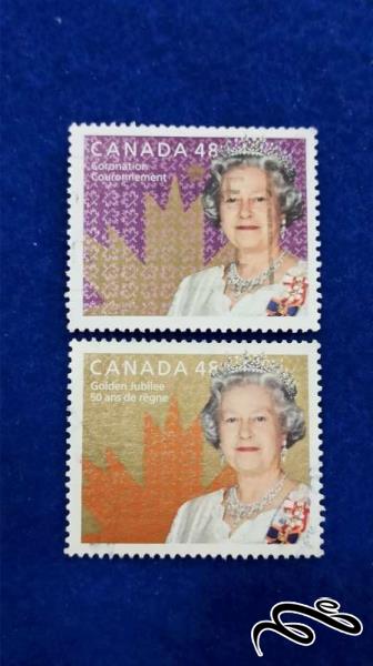 ۲ تمبر زیبای کانادا با تصویر ملکه