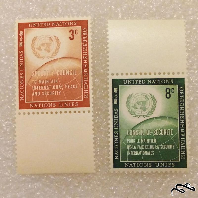 2 تمبر UN سازمان ملل 1952 صلح و امنیت بین المللی (91)3+