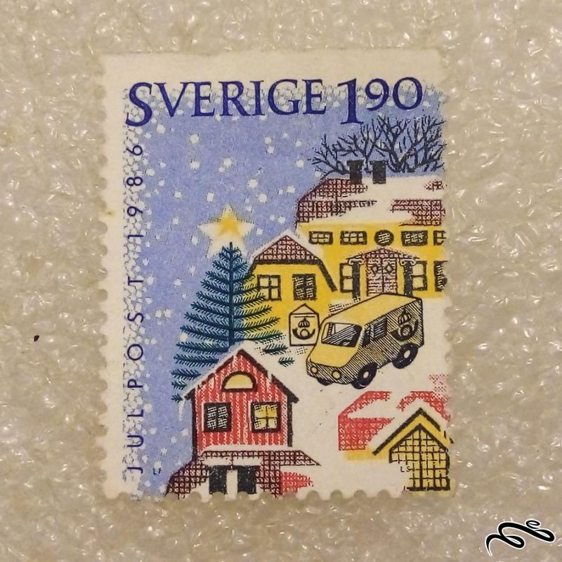 تمبر بااارزش قدیمی ۱۹۸۶ سوئد ۱ طرف بیدندانه . ویلا . باطله (۹۳)۵
