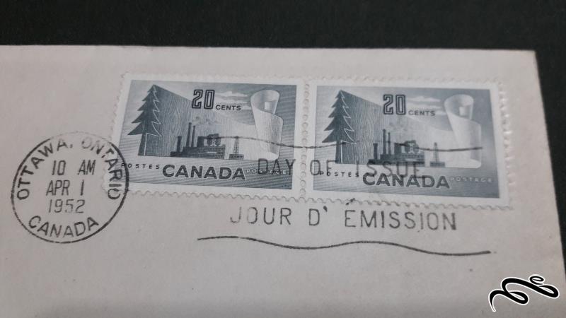 پاکت تمبر مهر روز کلاسیک و قدیمی کانادا سال 1952
