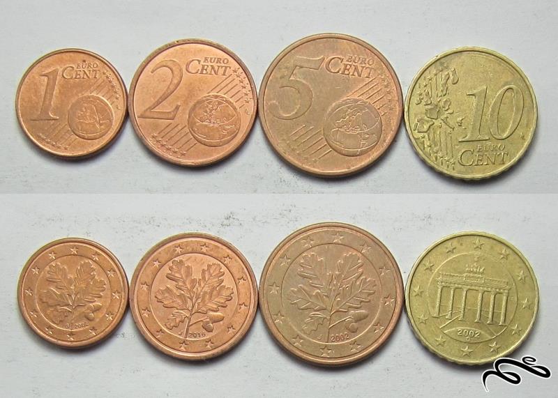 مجموعه سکه های سنت یورو - آلمان     بدون تکرار از یک سنت تا 10 سنت