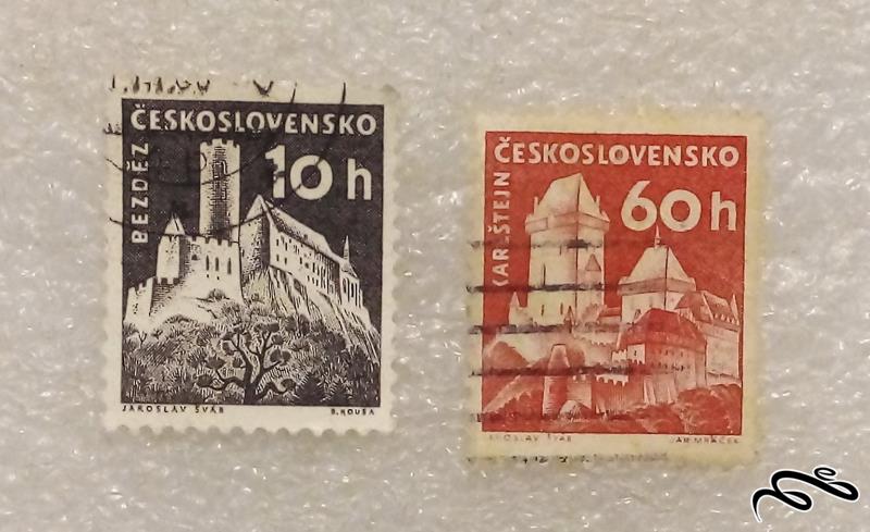 ۲ تمبر زیبا و باارزش قدیمی چکسلواکی .باطله (۹۵)۰