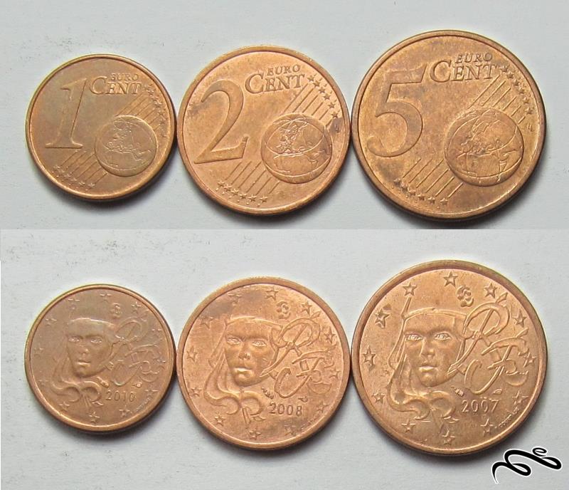 مجموعه سکه های سنت یورو - فرانسه    بدون تکرار از یک سنت تا 5 سنت