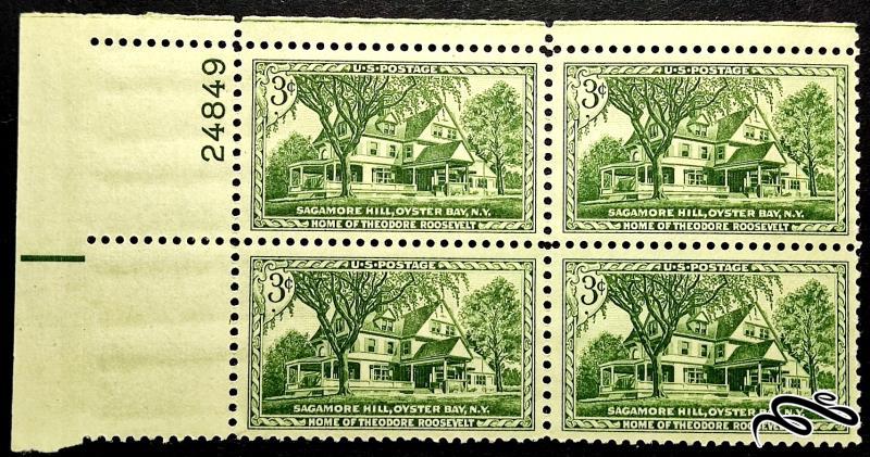 بلوک تمبر باارزش ۳ سنت ۱۹۵۳ امریکا . خانه روزولت (۰۰)+