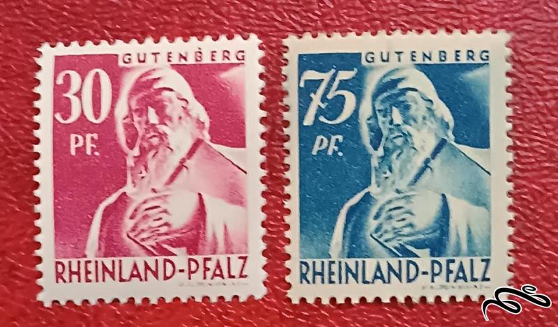 ۲ تمبر زیبای باارزش کلاسیک راینلند المان . گوتنبرگ مخترع صنعت چاپ (۹۲)۳
