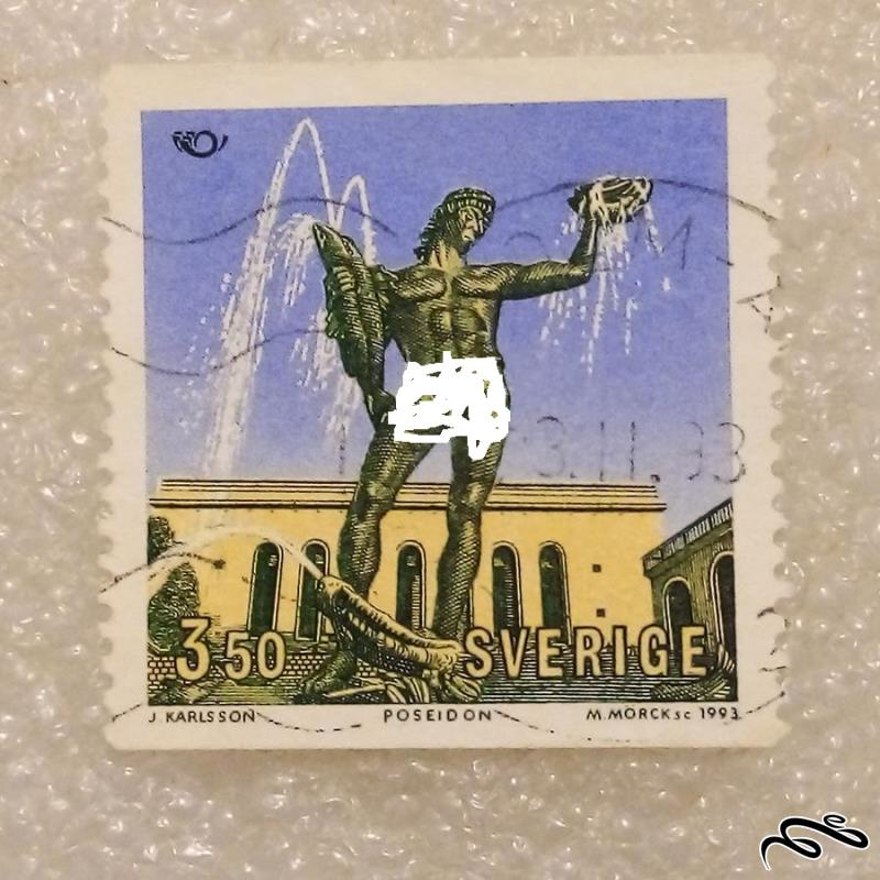 تمبر زیبای باارزش ۱۹۹۱ سوئد . مجسمه اب نما . باطله (۹۳)۳