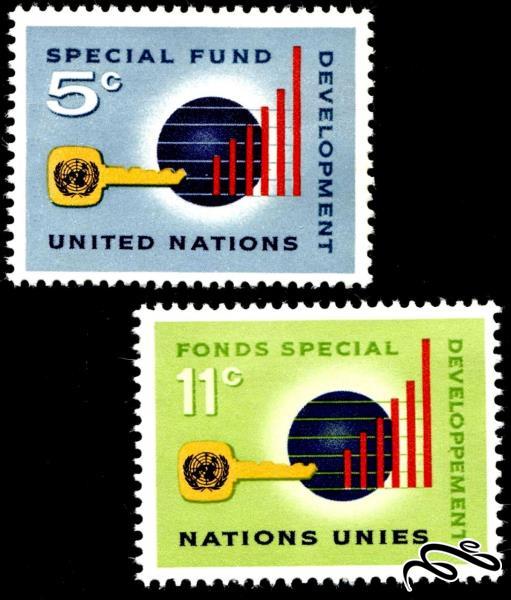 ۲ تمبر U.N. Special Fund باارزش ۱۹۶۵سازمان ملل نیویورک (۹۴)۳+