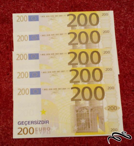 5 برگ طرح اسکناس 200 یورو . فانتزی . (21-5) (113)