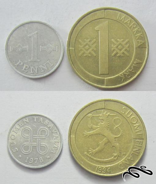 2 سکه کمیاب فنلاند - یک پنی و یک مارکا