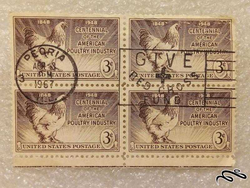 بلوک تمبر باارزش قدیمی 3 سنت 1948 امریکا . صنعت مرغداری . باطله (004)
