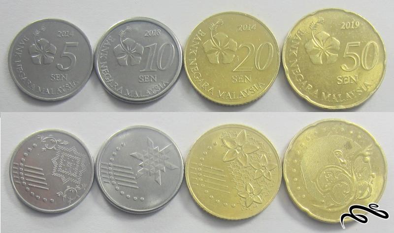 مجموعه سکه های جدید مالزی    4 سکه بدون تکرار از 5 تا 50 سن