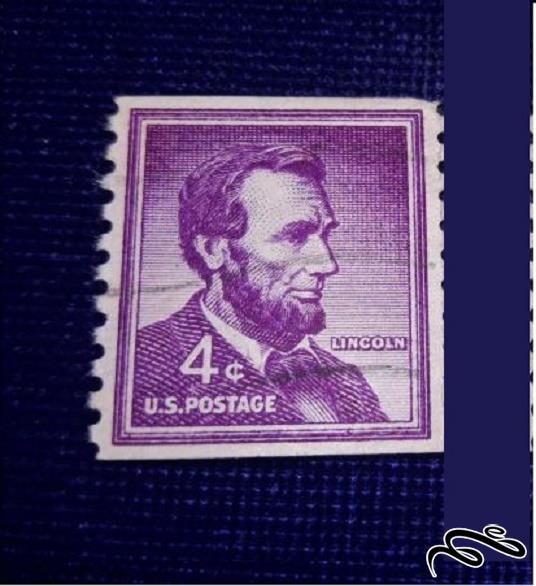 تمبر باارزش قدیمی و کلاسیک 4 سنت امریکا 2 طرف بیدندانه . لینکلن . باطله (94)2