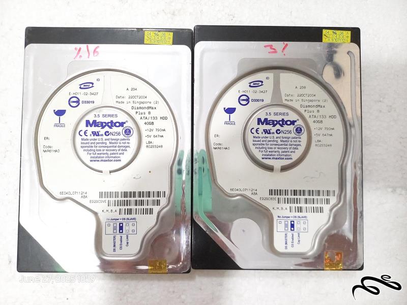 2عدد هارد مکستور 6E040L0 40GB معیوب IDE