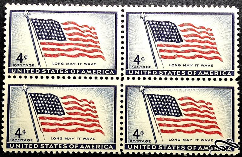 بلوک تمبر باارزش 3 سنت 1957 امریکا . پرچم (00)+
