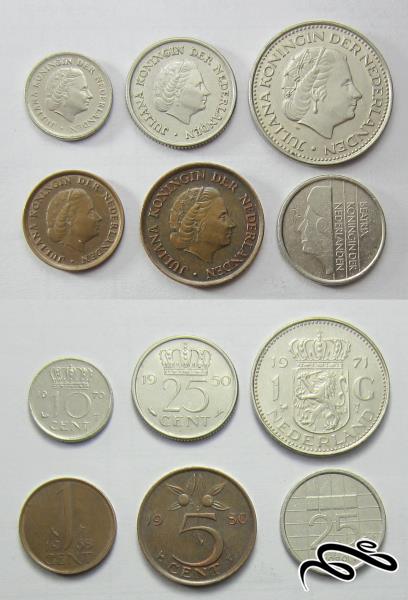 سری سکه های قدیمی هلند    6 سکه از یک سنت تا یک گیلدر