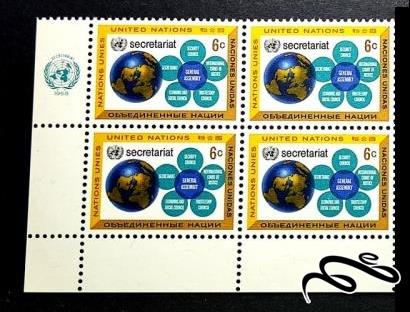بلوک تمبر گوشه ورق U.N. Secretariat باارزش 1968 سازمان ملل نیویورک (00)+