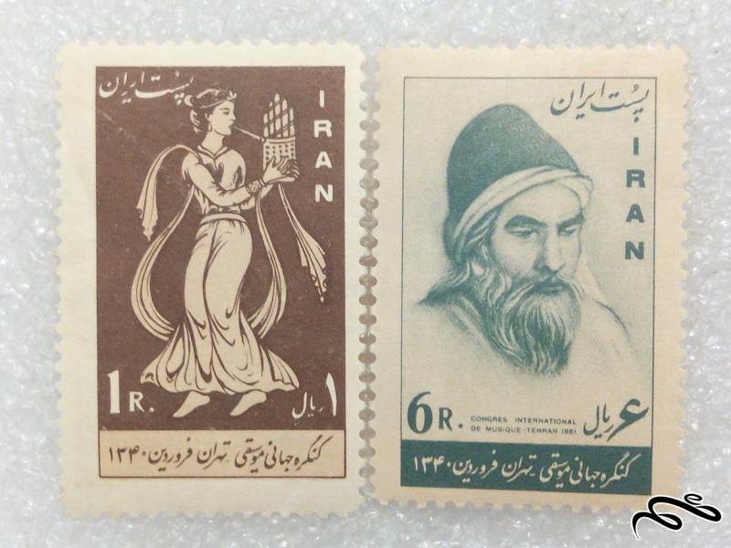 2 تمبر زیبای 1340 پهلوی.کنگره جهانی موسیقی (97)6+