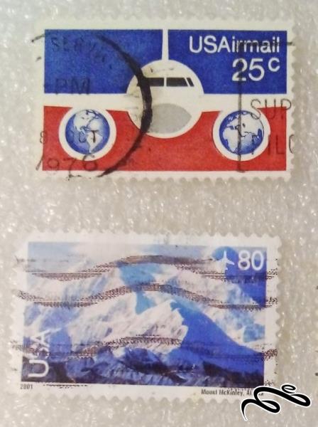 2 تمبر باارزش قدیمی امریکا پست هوایی (95)6