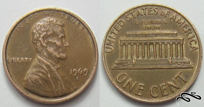 💰 سکه یک سنت قدیمی آمریکا ( آبراهام لینکلن ) 🔷  ( 1969 میلادی )