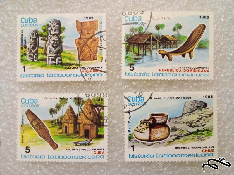 4 تمبر زیبای قدیمی 1986 کوبا . اشیاء چوبی (3)6/3