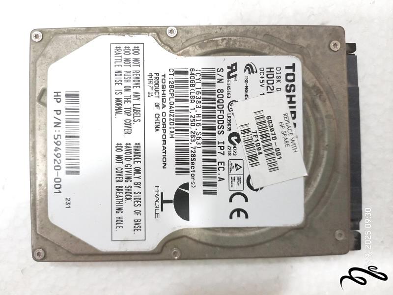 هارد لپ تاپ Toshiba MK6465GSX 640GB سلامت 13%