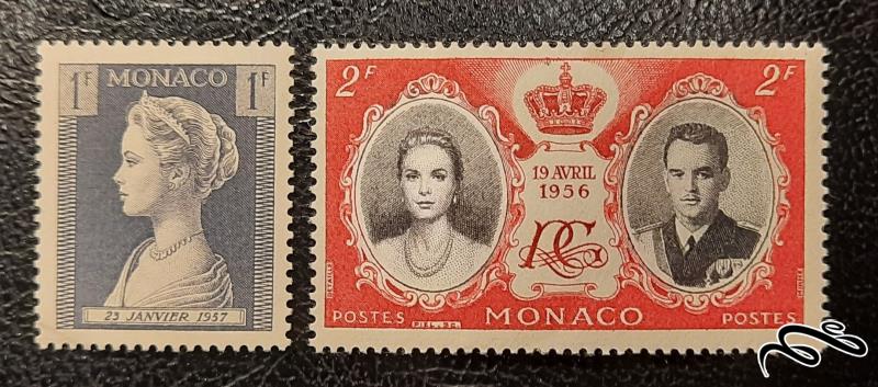 2 تمبر شاهزاده و پرنسس موناکو 1957 (بی باطل)