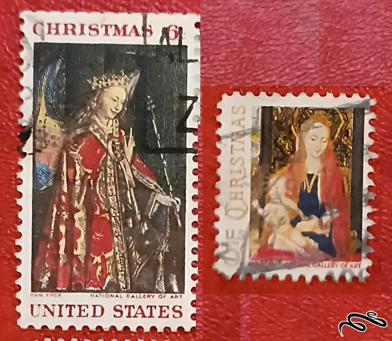 2 تمبر زیبای باارزش قدیمی 6 سنت امریکا . کریسمس (92)1