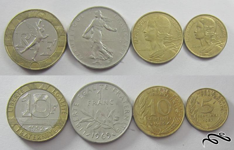 مجموعه سکه های قدیمی فرانسه        4 سکه از 5 سنتیم تا 10 فرانک