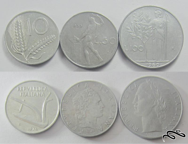 3 سکه قدیمی ایتالیا   10 و 50 و 100 لیر