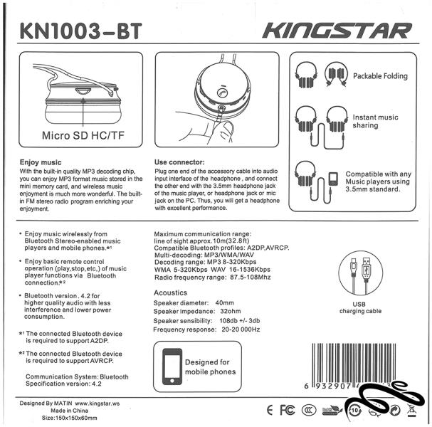 Headphone KN1003-BT Kingstar - هدفون بلوتوث