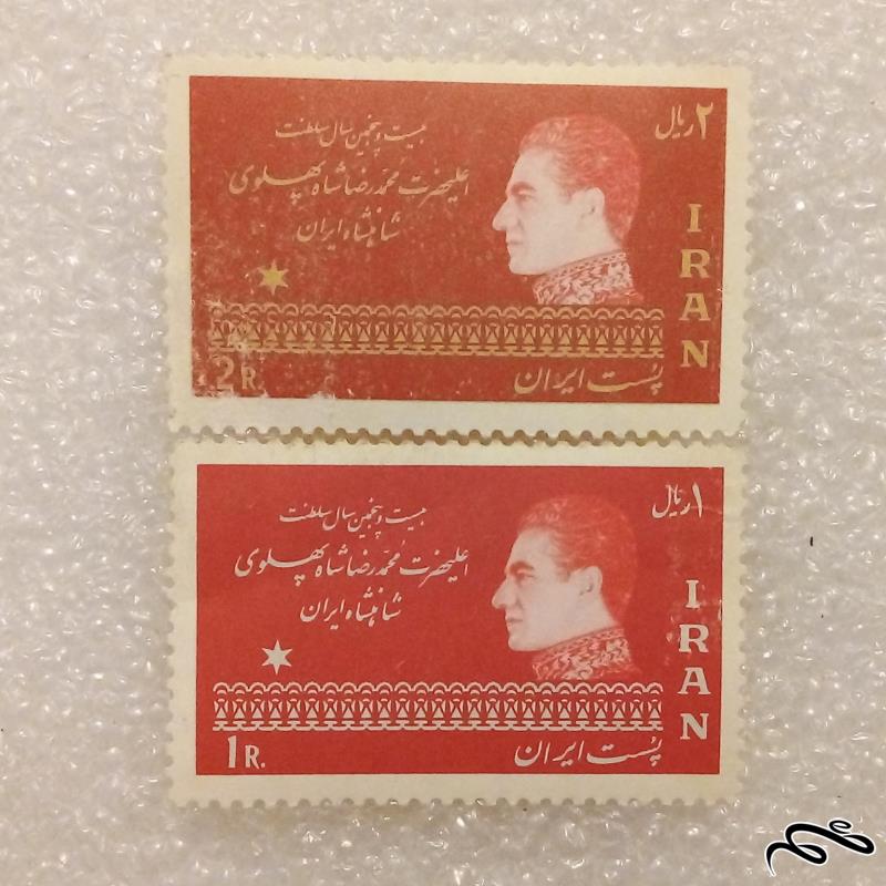 2 تمبر زیبا و ارزشمند بیست و پنجمین سال سلطنت محمدرضا پهلوی (95)2