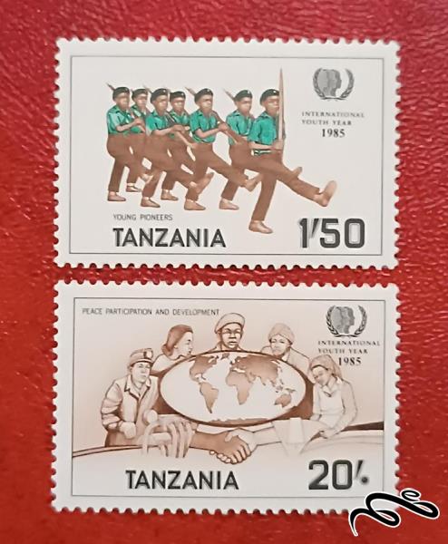 2 تمبر باارزش قدیمی 1985 تانزانیا . مشترک سال جهانی جوانان (93)9