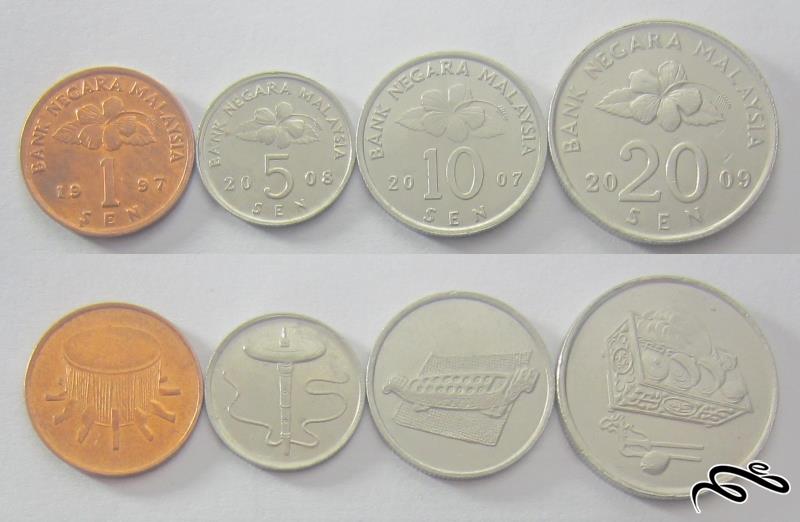 مجموعه سکه های مالزی    4 سکه بدون تکرار از یک تا 20 سن