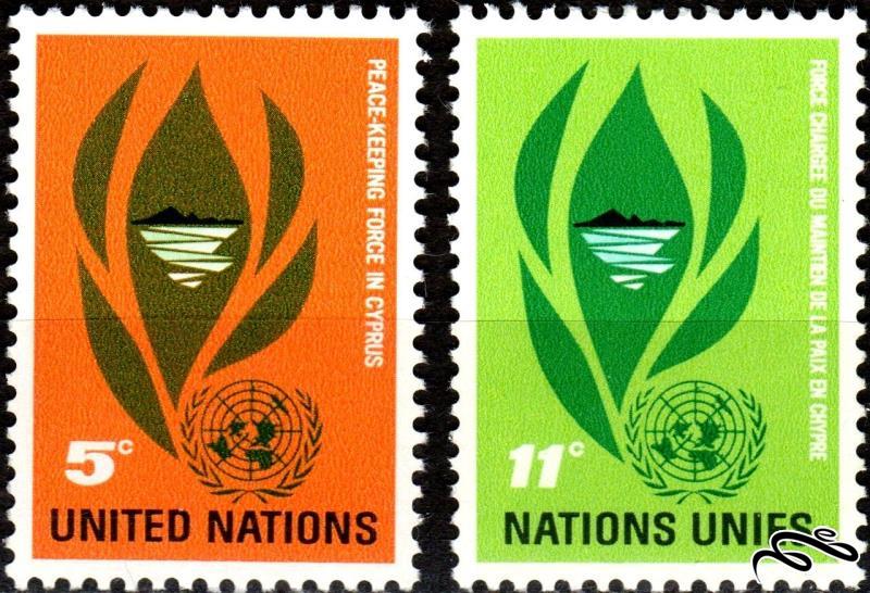 ۲ تمبر U N Peace-keeping Force in Cyprus باارزش ۱۹۶۵ سازمان ملل نیویورک (۹۴)۳+