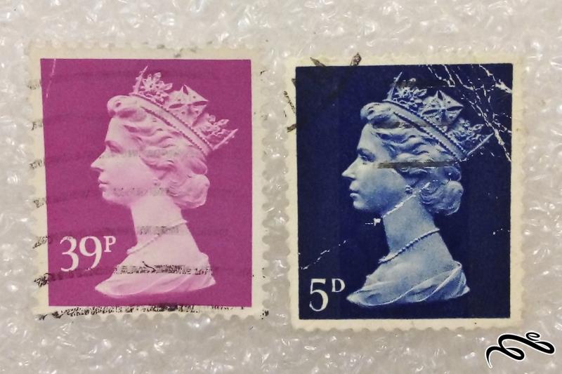 ۲ تمبر زیبای قدیمی ملکه انگلستان (۹۵)۲