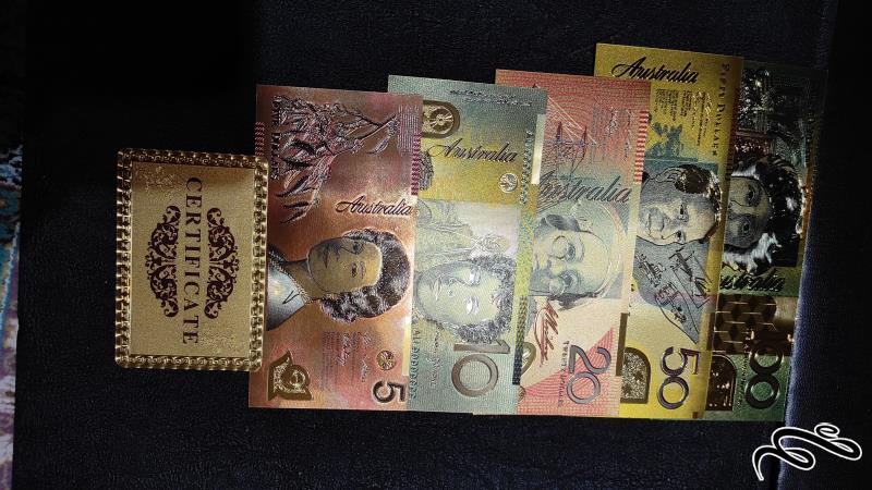 فول ست دلار استرالیا اب طلا و رنگی با حک 24 گلد و سرتیفیکت اصل