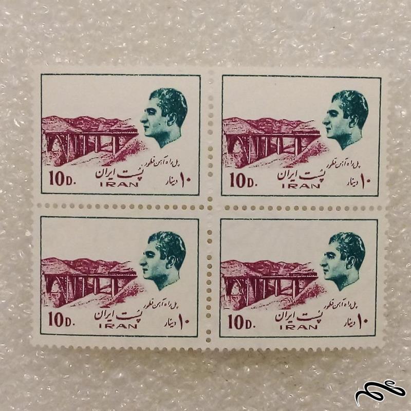 بلوک تمبر ۱۰ دینار پهلوی پل راه اهن قطور کمیاب (۴۰)