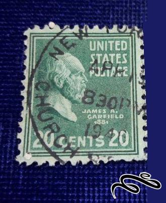 تمبر باارزش قدیمی و کلاسیک 20 سنت امریکا . جیمز کارفیلد . باطله (94)2