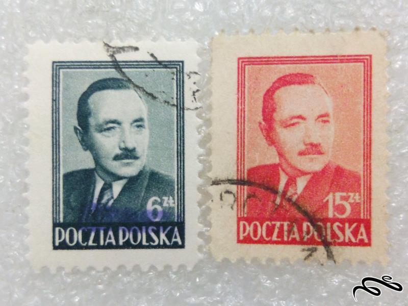 ۲ تمبر ارزشمند قدیمی لهستان باطله شخصیت (۹۷)۷