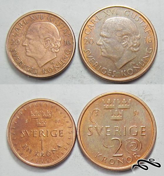 دو سکه سری جدید یک و دو کرون سوئد    (2016 میلادی)